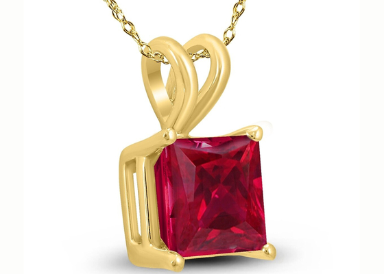7×7MM 14K Kalung Emas Dengan Ruby Pendant 2ct untuk Pertunangan