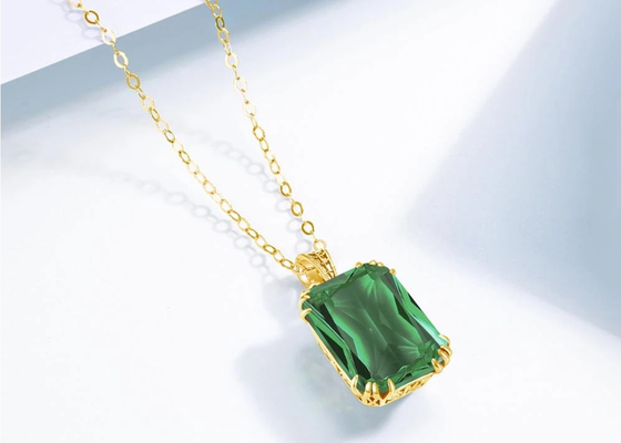 Kalung Emas 14K Vintage 2.67ct 8×10mm Dengan Liontin Zamrud Alami