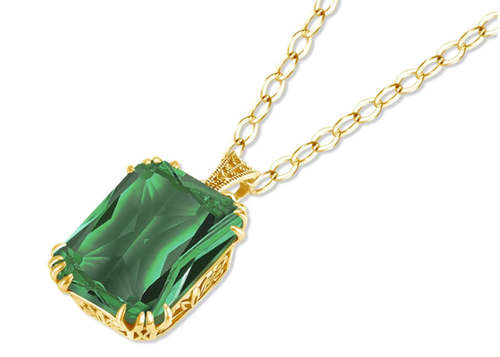 Kalung Emas 14K Vintage 2.67ct 8×10mm Dengan Liontin Zamrud Alami
