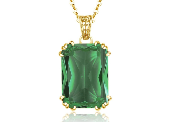 Kalung Emas 14K Vintage 2.67ct 8×10mm Dengan Liontin Zamrud Alami