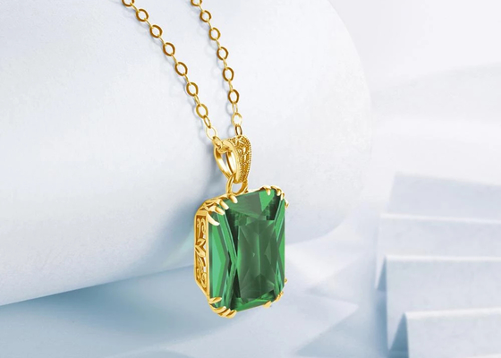 Kalung Emas 14K Vintage 2.67ct 8×10mm Dengan Liontin Zamrud Alami
