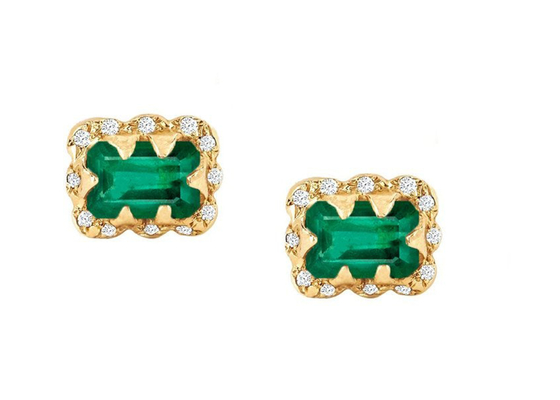 5 × 7MM Emerald Cut Diamond Earrings Dengan Taburan Berlian untuk Hadiah