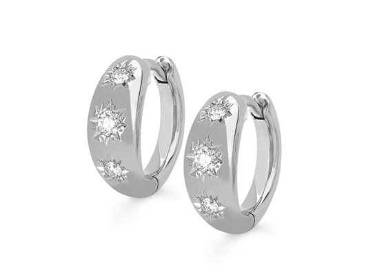 Anting Huggie Hoop Emas Ukuran 12mm Dengan Berlian Bulat 0.16ct