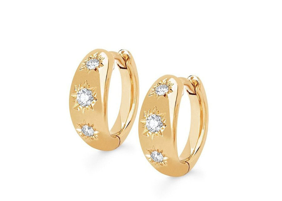Anting Huggie Hoop Emas Ukuran 12mm Dengan Berlian Bulat 0.16ct