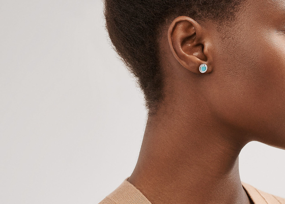 ODM Turquoise Circle Earrings, Dia 9.65mm 18k Turquoise Earrings 2.37g Berat