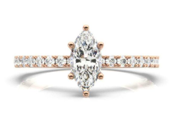 D VS1 18K Rose Gold Ring 2CT Weight Marquise Cut untuk Pertunangan