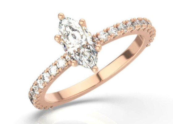 D VS1 18K Rose Gold Ring 2CT Weight Marquise Cut untuk Pertunangan