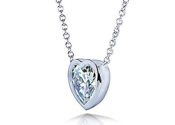 Kalung Emas 14K 16 inci gaya Bezel Hati dengan Moissanite 6x6mm