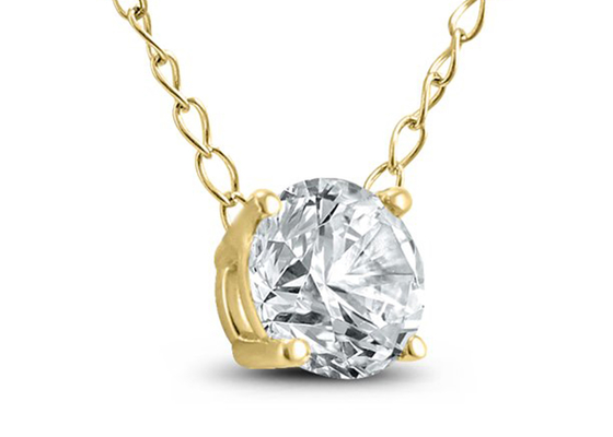 4mm 0.23ct Diamond Solitaire Necklace, 4 Prongs 14k Yellow Gold Necklace