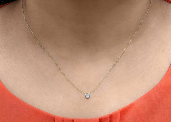 4mm 0.23ct Diamond Solitaire Necklace, 4 Prongs 14k Yellow Gold Necklace