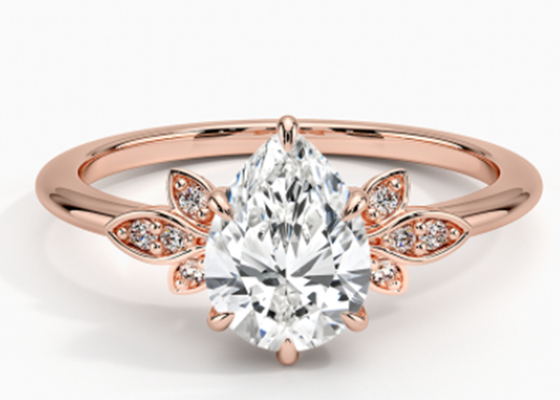 14K 0.77ct Rose Gold Pear Cut Pernikahan Moissanite Perhiasan Cincin Emas