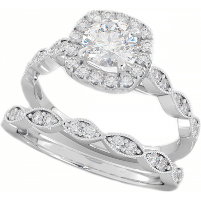 Set Cincin Pernikahan Pengantin 0.90CT, Cincin Pertunangan Berlian Persegi ODM