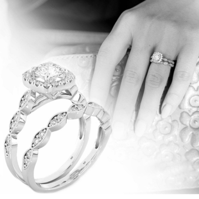 Set Cincin Pernikahan Pengantin 0.90CT, Cincin Pertunangan Berlian Persegi ODM