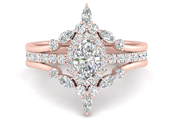 SI1 0.62CT Rose Gold Double Halo Cincin Pertunangan Untuk Pengantin