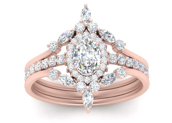 SI1 0.62CT Rose Gold Double Halo Cincin Pertunangan Untuk Pengantin