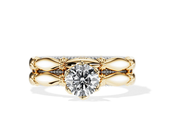 OEM Solitaire Diamond Engagement Wedding Rings Padat Bahan Emas 18K ODM
