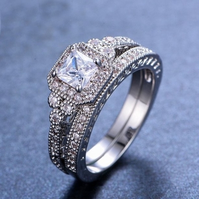 0.62ct 2 Carat Princess Cut Diamond Ring, 62PCS Moissanite Engagement Rings