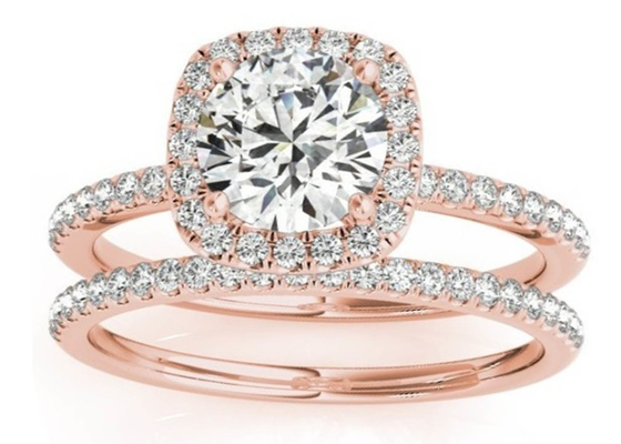 Cincin Emas Mawar Berlian Persegi Prong, Cincin Pertunangan Halo Tersembunyi 0.35CT ODM