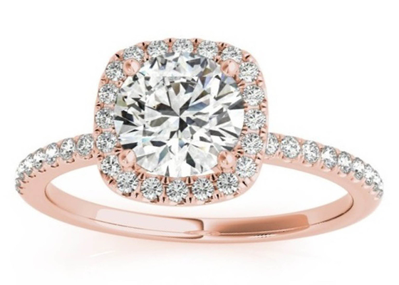 Cincin Emas Mawar Berlian Persegi Prong, Cincin Pertunangan Halo Tersembunyi 0.35CT ODM